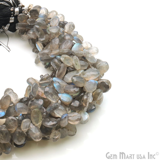 Labradorite Pears Beads, 8 Inch Gemstone Strands, Drilled Strung Briolette Beads, Pears Shape, 10x6mm