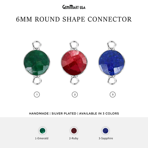 Round 6mm Double Bail Silver Gemstone Bezel Connector (Pick Stone & Lot Size)