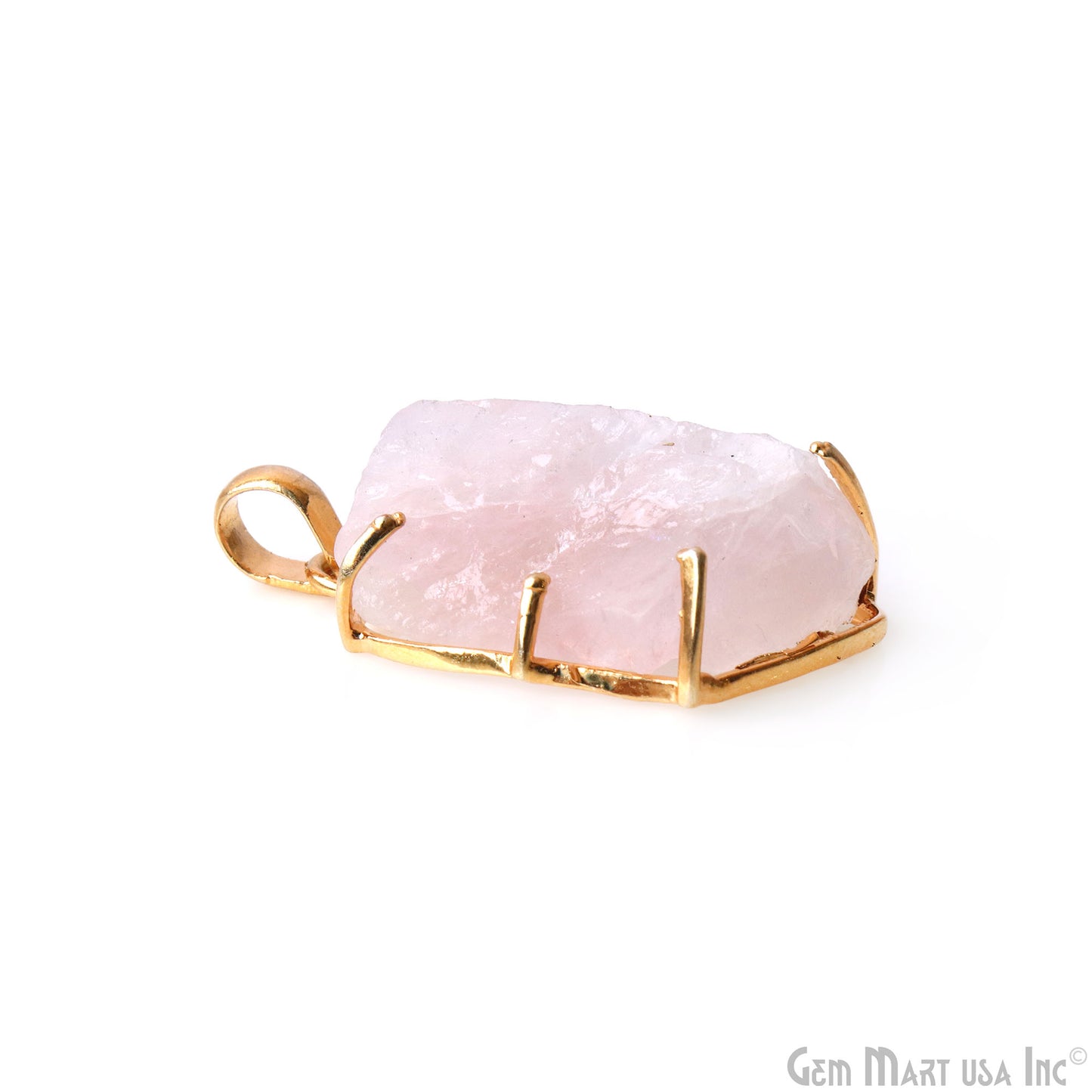 Natural Morganite Organic 32x16mm Gold Plated Prong Setting Single Bail Gemstone Pendant