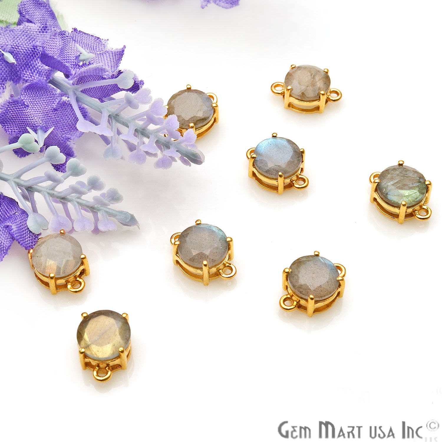 Labradorite Prong Setting Gold Plated Flashy Gemstone Connector - GemMartUSA