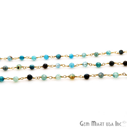 Multi Onyx Jade Faceted Beads 4mm Gold Plated Wire Wrapped Rosary Chain - GemMartUSA