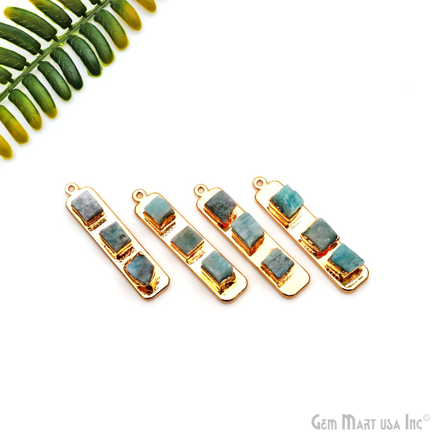 Rough Gemstone Gold Electroplated Rectangle 47x10mm Gemstone Bar Necklace Pendant Connector