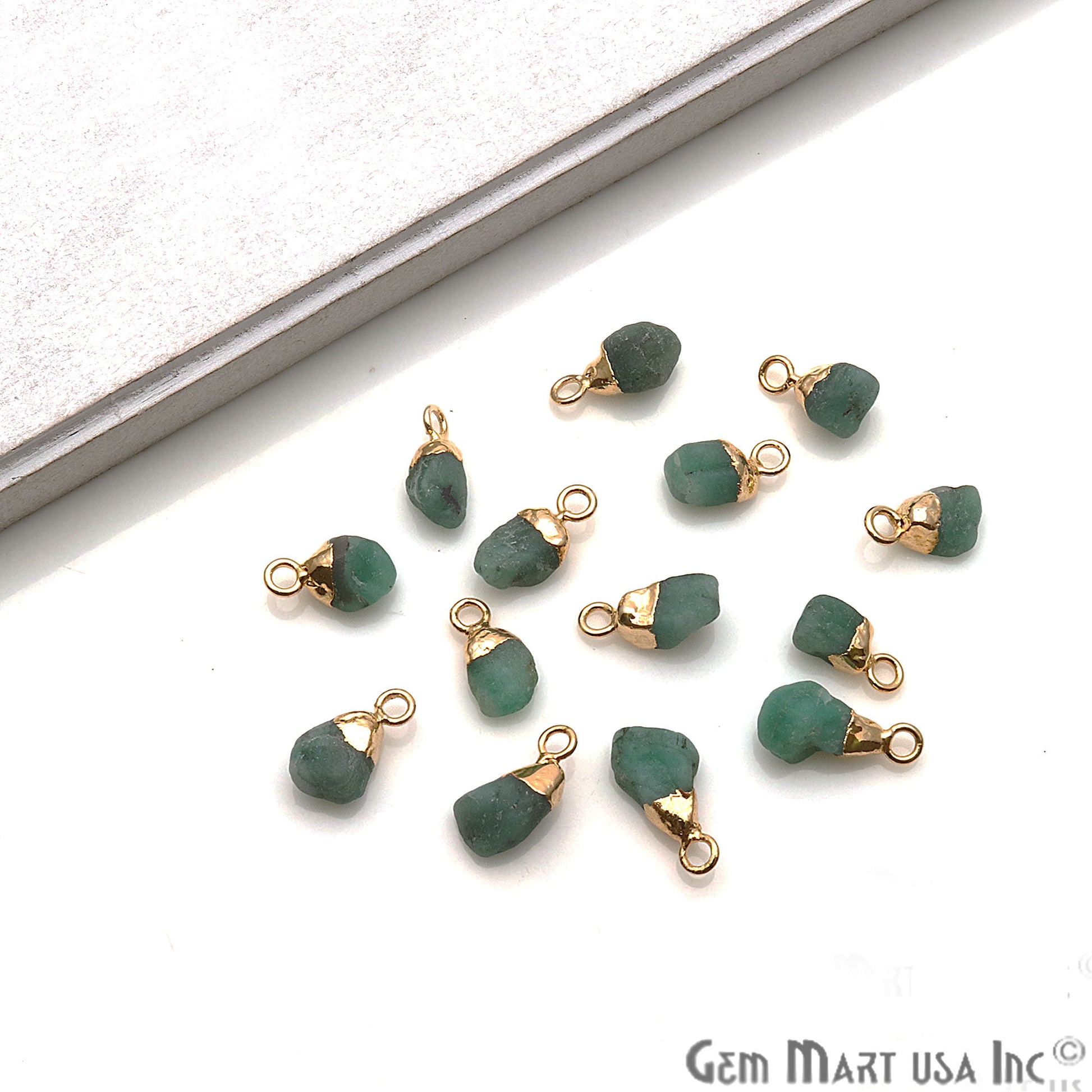 Chrysoprase Organic 11x5mm Gold Electroplated Pendant Connector - GemMartUSA