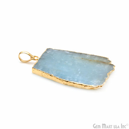 Aquamarine Free Form shape 45x34mm Gold Electroplated Gemstone Single Bail Pendant