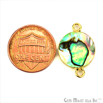 Abalone Shell 14mm Round Gold Electroplated Gemstone Connector (Pick Lot Size) - GemMartUSA