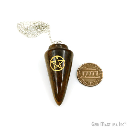 Gemstone Healing Pendulum Pendant, 42x20mm Healing Gemstone With Reiki Symbols Pendulum