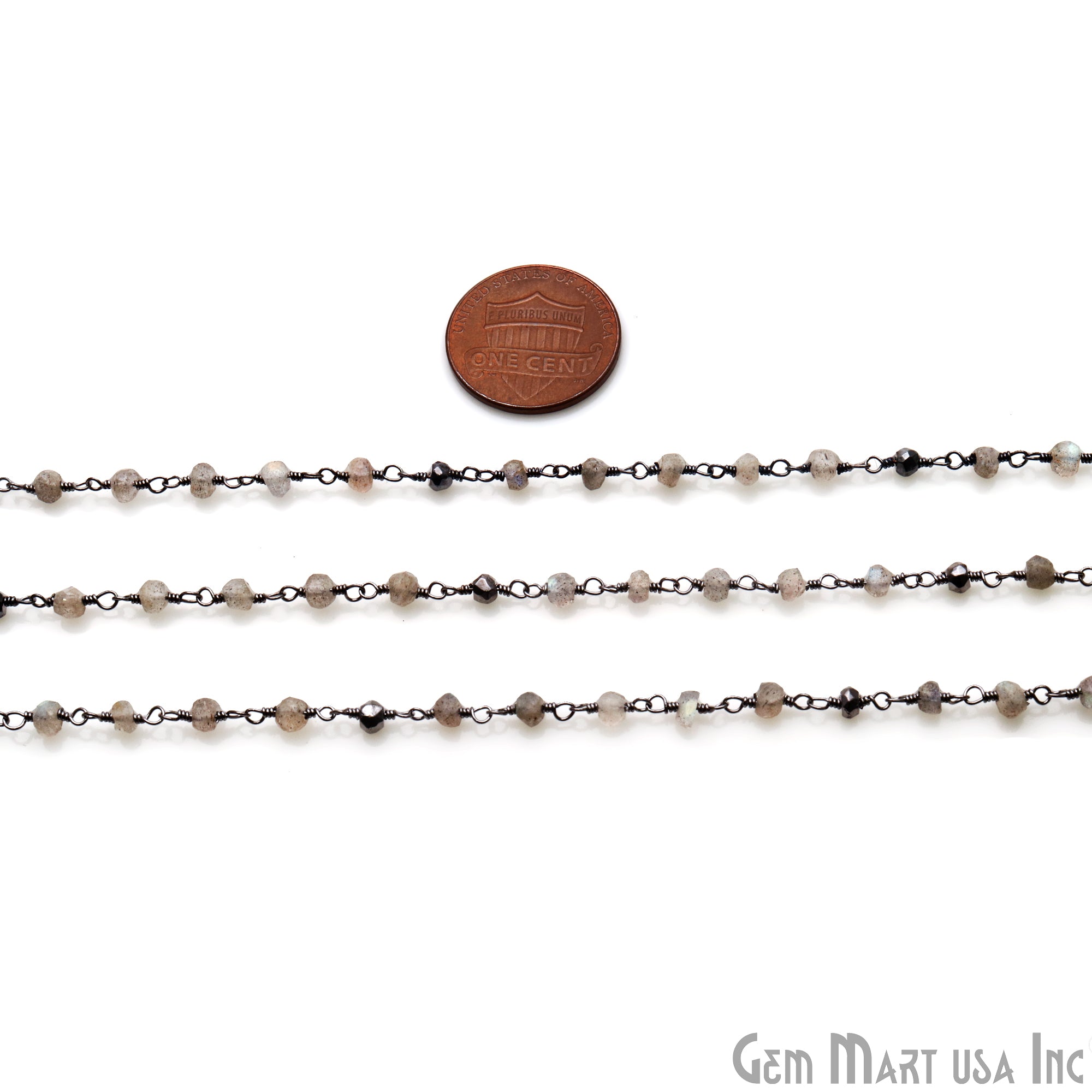 Pyrite With Labradorite 3-3.5mm Oxidized Wire Wrapped Rosary Chain - GemMartUSA