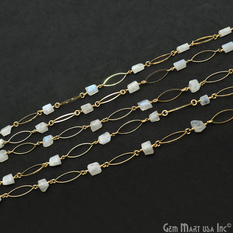 Rainbow Moonstone With Gold Marquise Finding Rosary Chain