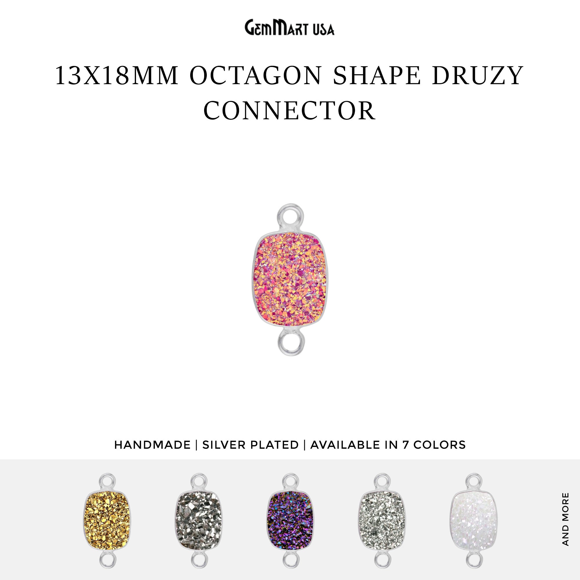 Titanium Druzy 9x11mm Octagon Double Bail Silver Bezel Connector
