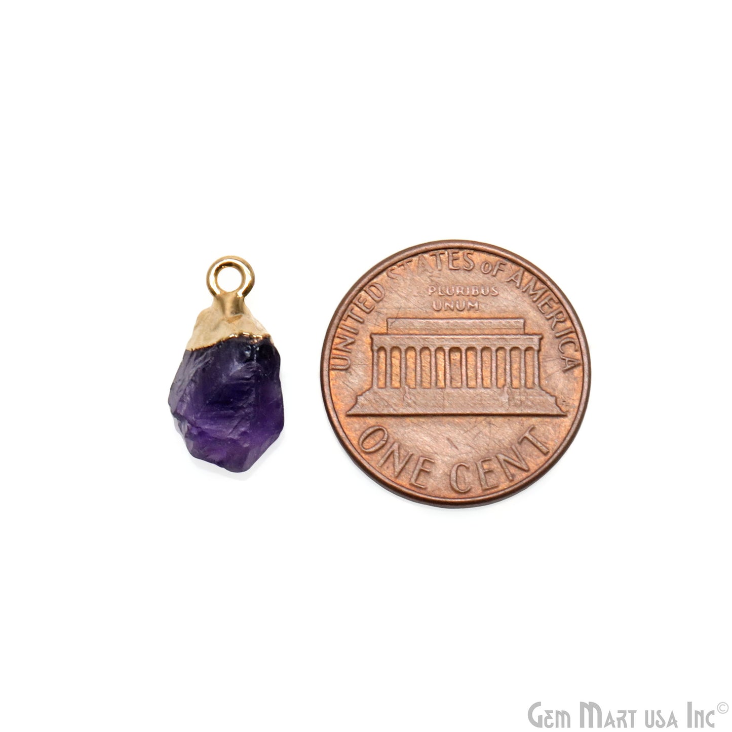 Rough Amethyst Gemstone 12x7mm Organic Gold Edged Single Bail Connector Charm