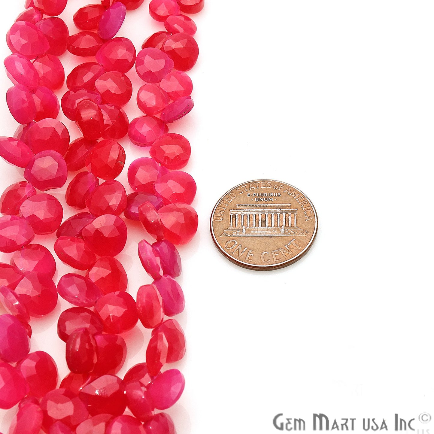 Hot Pink Chalcedony Heart Shape Gemstone Bead 7-8mm Rondelle Beads - GemMartUSA