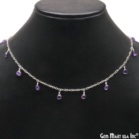 Amethyst Heart 5mm Silver Wire Wrapped Dangle Rosary Chain