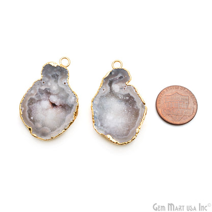 Geode Druzy 41x25mm Organic Gold Electroplated Single Bail Gemstone Earring Connector 1 Pair