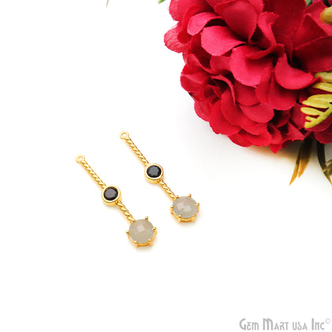 Gray Chalcedony & Black Onyx Gold Plated Earring Gemstone Connector