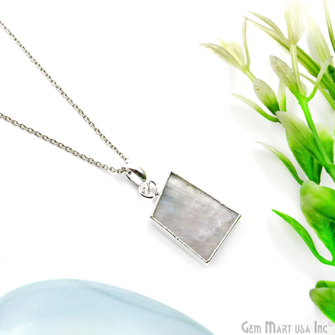 Rainbow Moonstone Rough 30x15mm Silver Electroplated Connector Pendant