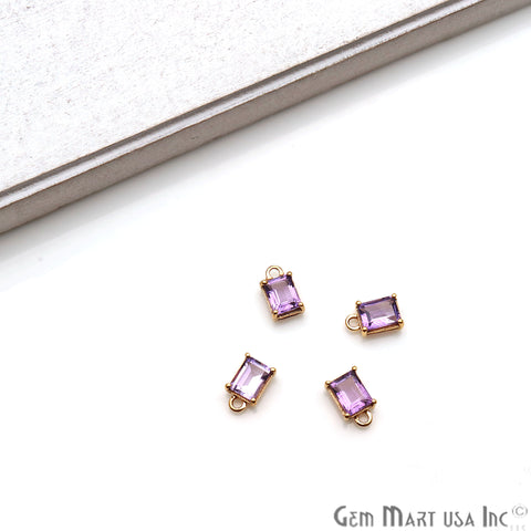 Amethyst 6x8mm Rectangle Gold Plated Prong Setting Single Bail Gemstone Connector - GemMartUSA