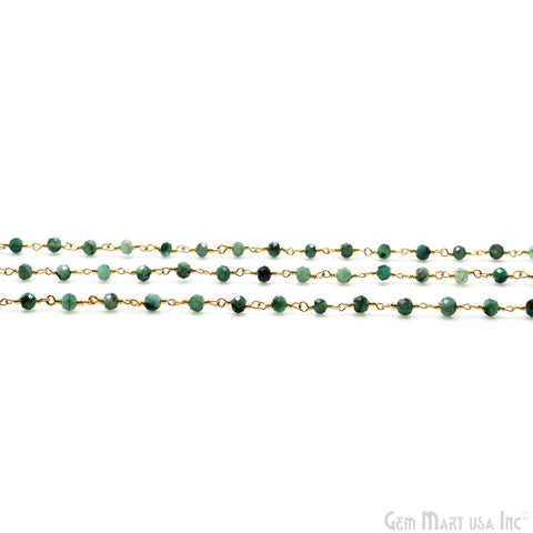 Emerald Faceted 3-3.5mm Gold Wire Wrapped Beads Rosary Chain