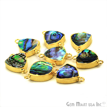 Abalone 14mm Trillion Shape Gold Electroplated Double Bail Gemstone Connector - GemMartUSA