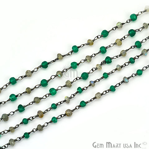 Green Onyx With Labradorite Gemstone Beaded Wire Wrapped Rosary Chain
