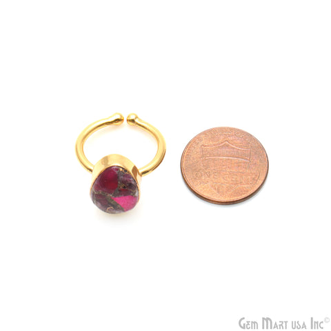Pear 10x14mm Gemstone Gold Plated Adjustable Ring