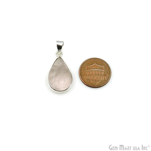 Rose Quartz Gemstone Pears 27x15mm Sterling Silver Necklace Pendant 1PC