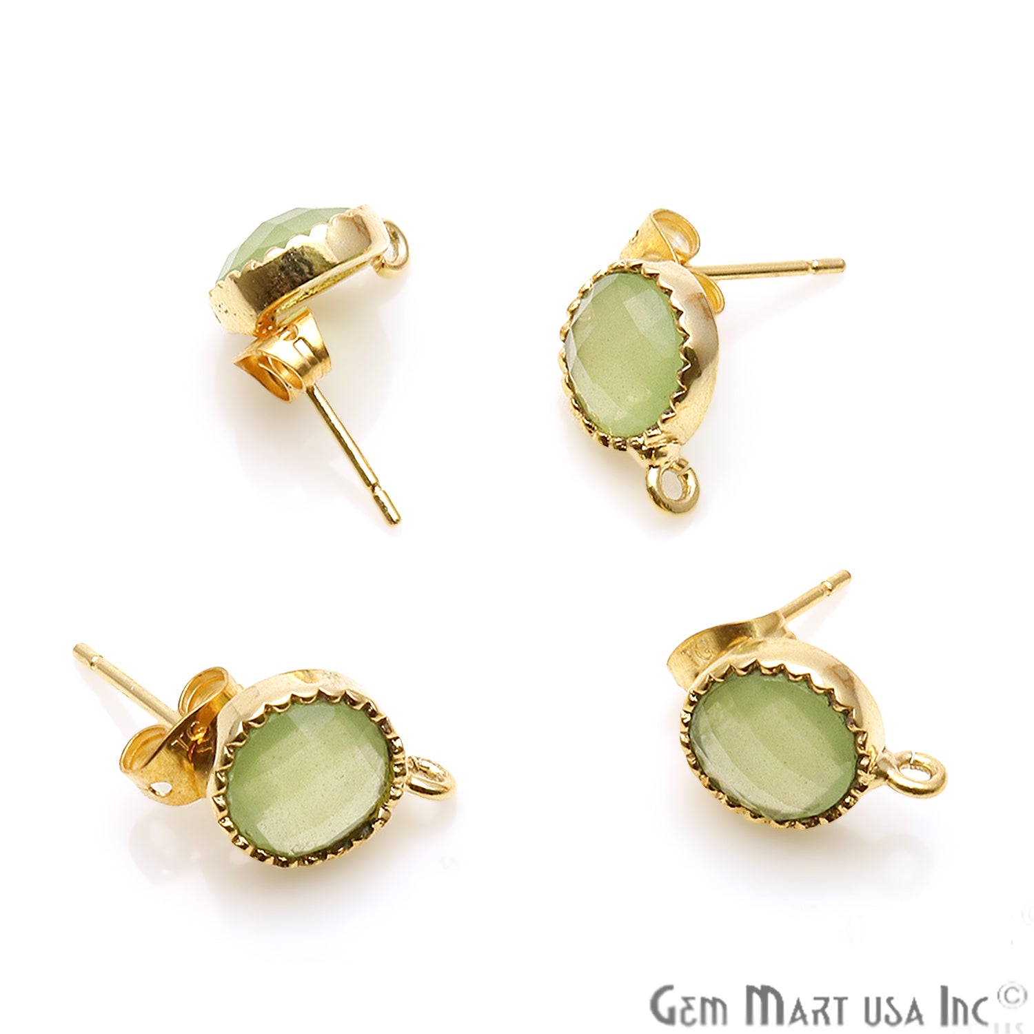 DIY Round 13x9mm Gold Bail Gemstone stud Earring (Pick Your Gemstone) - GemMartUSA