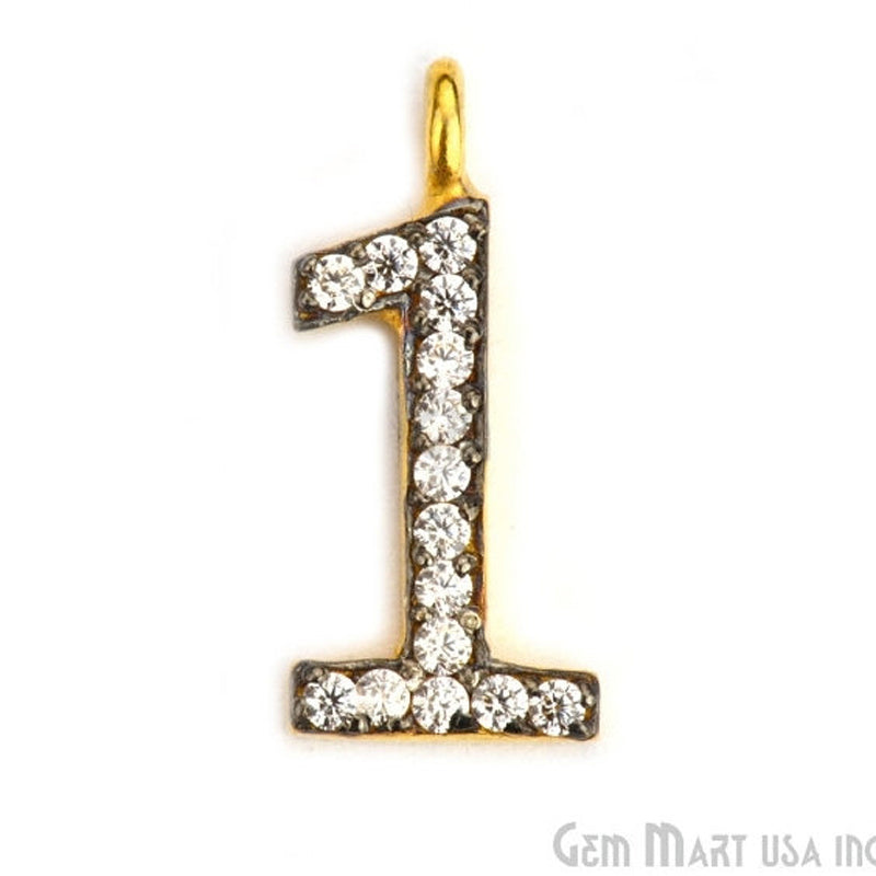 1' Numbering CZ Pave Gold Vermeil Charm for Bracelet & Pendants