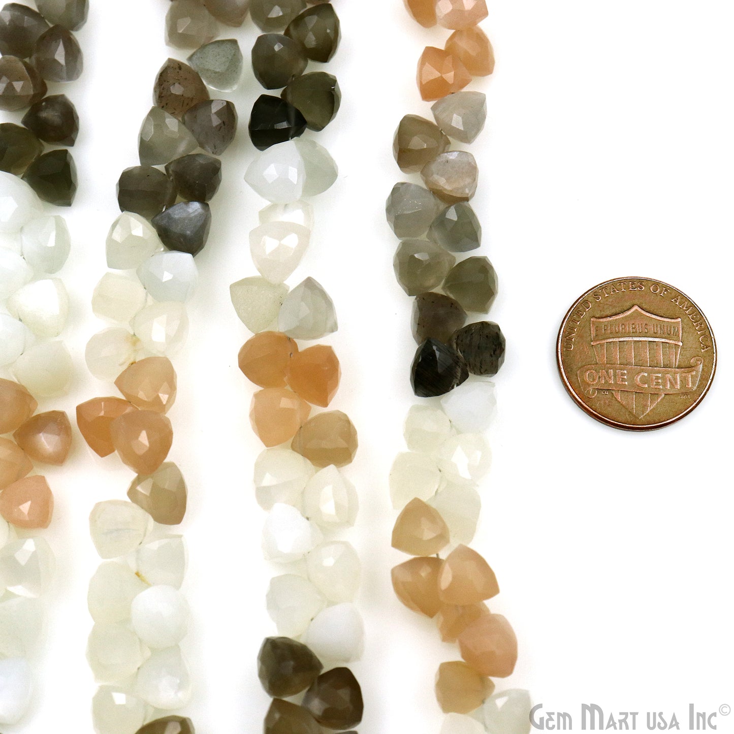 Multi Moonstone Triangle Beads, 8 Inch Gemstone Strands, Drilled Strung Briolette Beads, Triangle Shape, 6-7mm