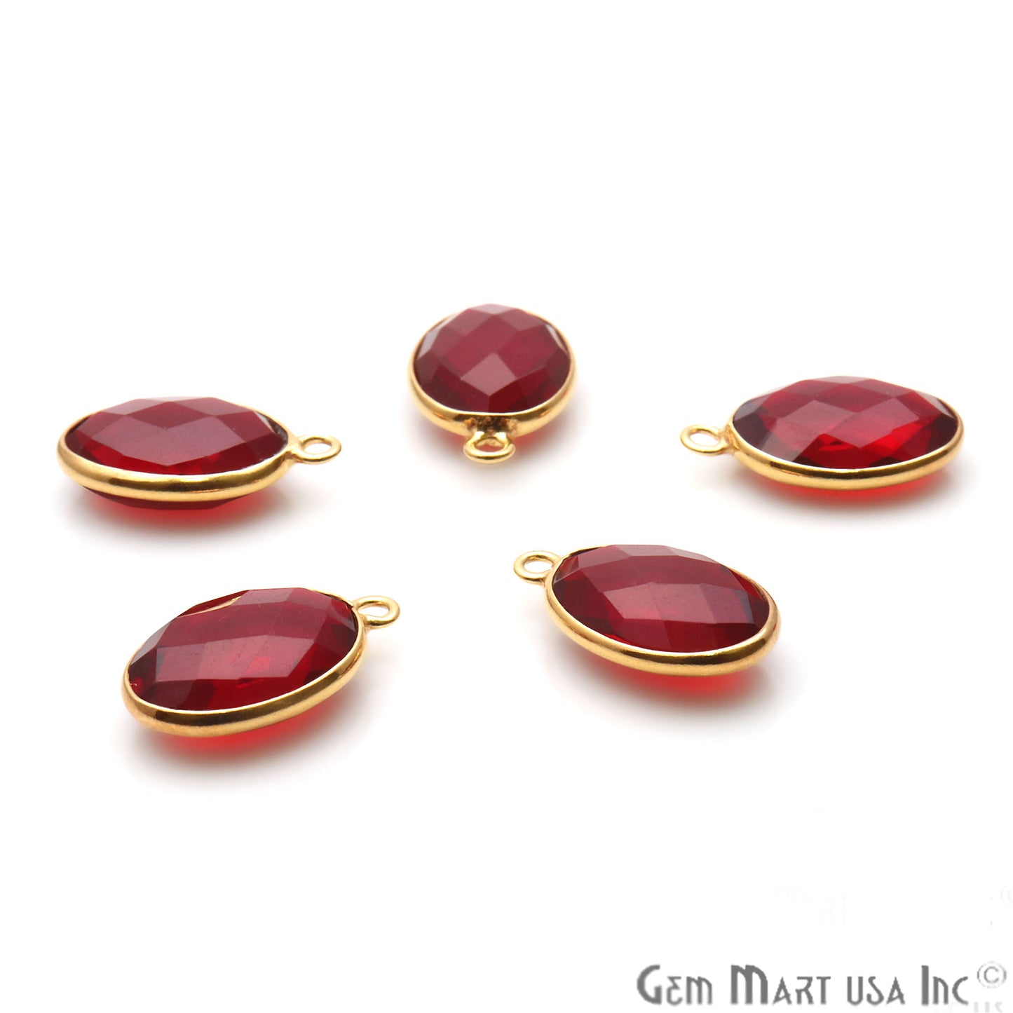 Garnet Oval 10x14mm Bezel Gold Plated Single Bail Gemstone Connector - GemMartUSA