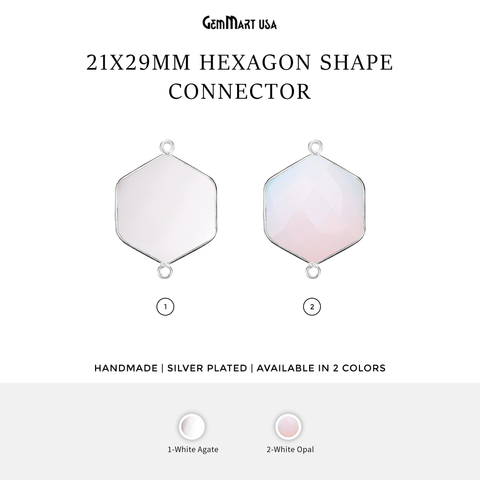 Hexagon 21x29mm Double Bail Silver Bezel Gemstone Connector
