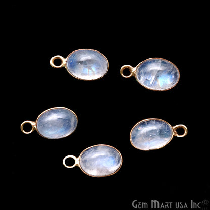 Rainbow Moonstone Cabochon 6x8mm Oval Gold Plated Single Bail Gemstone Connector - GemMartUSA