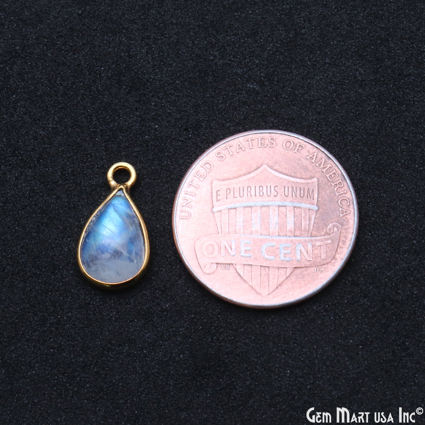 Rainbow Moonstone Cabochon 7x10mm Pears Single Bail Gold Bezel Connector