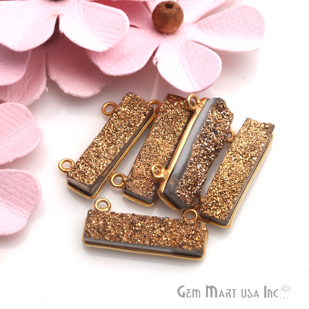 Rectangle Shape 21x7mm Druzy Gold Plated Connector Charms Pendant (Pick Your Gemstone) - GemMartUSA