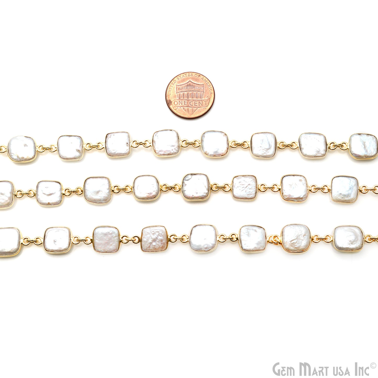 Pearl 15mm Square Bezel Link Gold Plated Continuous Connector Chain