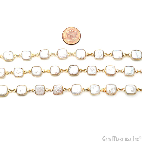 Pearl 15mm Square Bezel Link Gold Plated Continuous Connector Chain