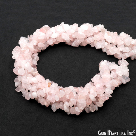 Rose Quartz Chip Beads, 34 Inch, Natural Chip Strands, Drilled Strung Nugget Beads, 7-10mm, Polished, GemMartUSA (CHRQ-70004)