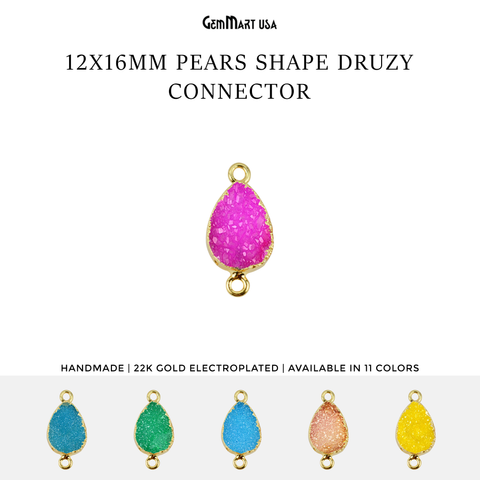 Gold Electroplated Color Druzy 12x16mm Pears Double Bail Druzy Connector