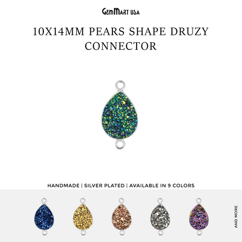 Titanium Druzy 10x14mm Pears Silver Double Bail Bezel Gemstone Connector