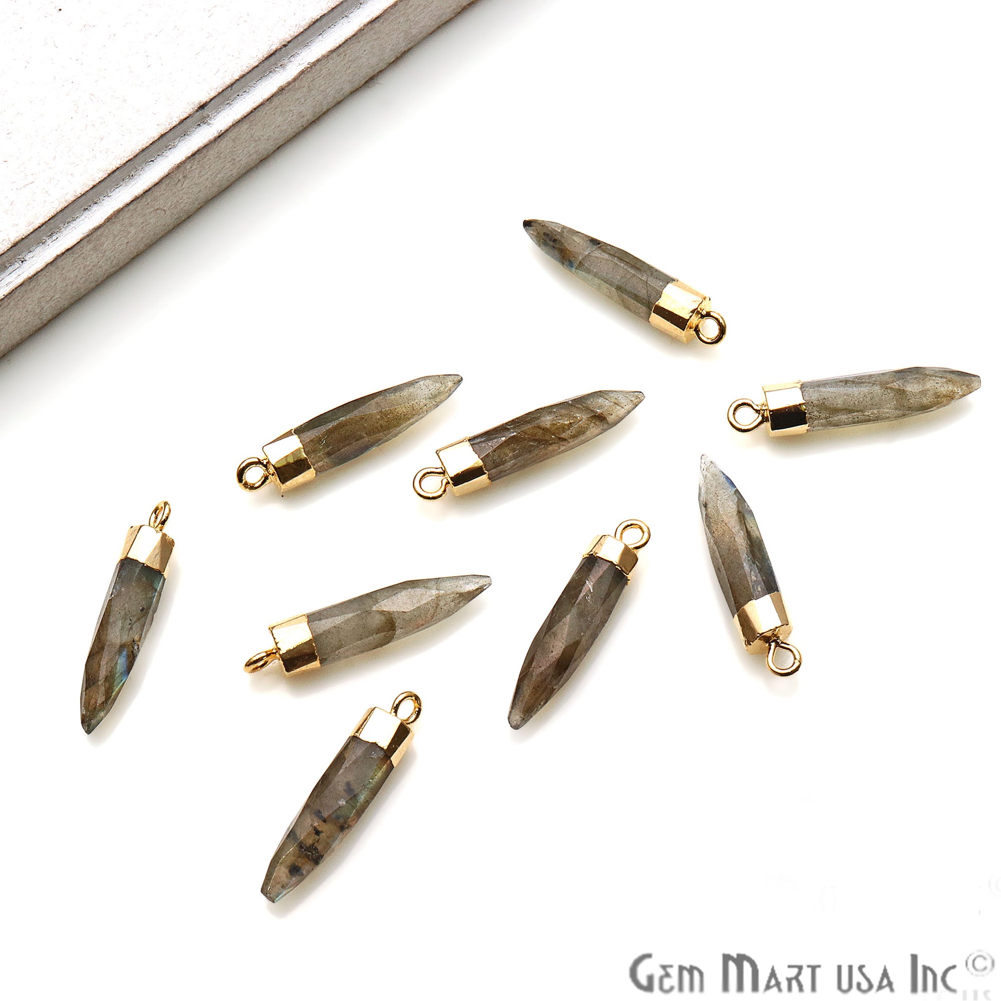 Gemstone Pencil 23x4mm Gold Electroplated Single Plated Connector (Pick Stone) - GemMartUSA