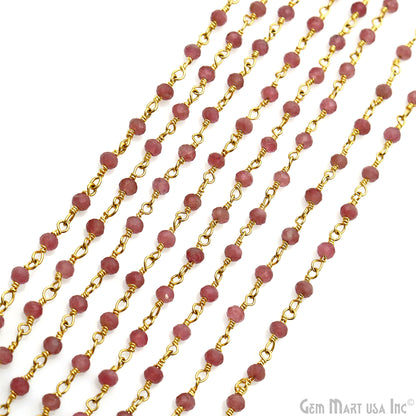 Rhodochrosite Gemstone Gold Wire Wrapped Bead Rosary Chain