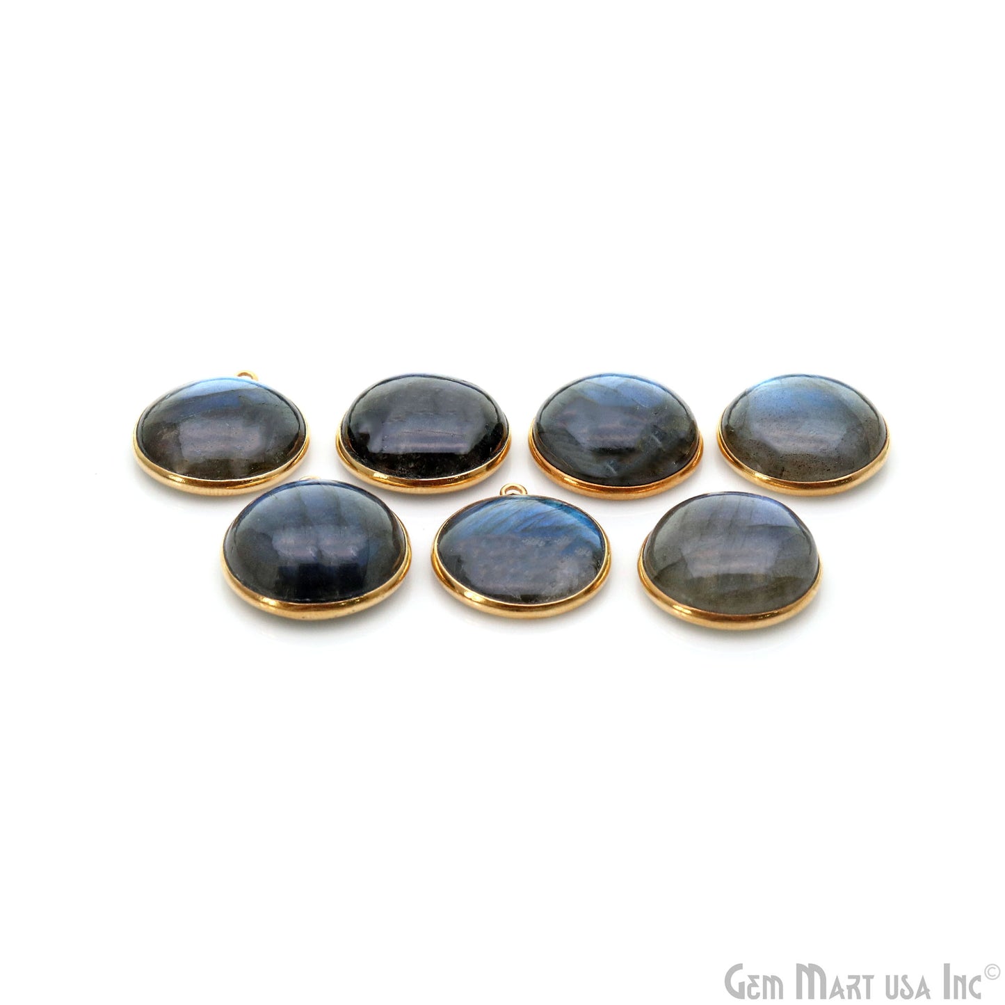 Flashy Labradorite Cabochon 19mm Round Single Bail Gold Plated Gemstone Connector