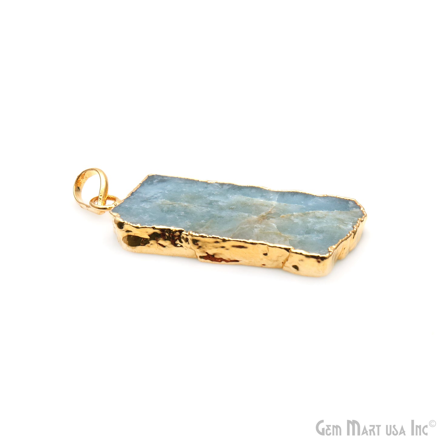 Aquamarine Free Form shape 41x20mm Gold Electroplated Gemstone Single Bail Pendant