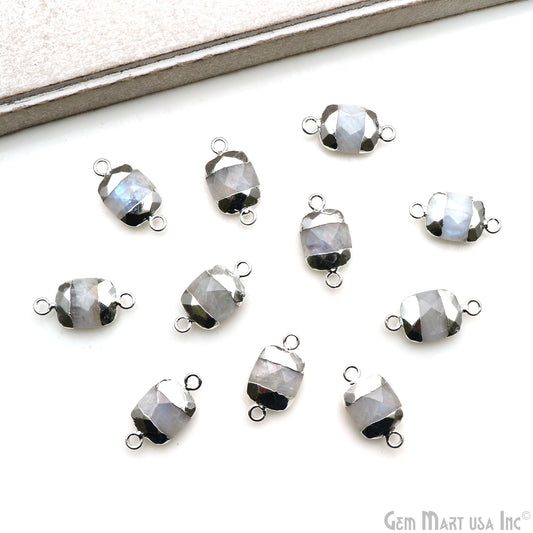 Rainbow Moonstone Octagon 9x11mm Silver Electroplated Double Bail Gemstone Connector