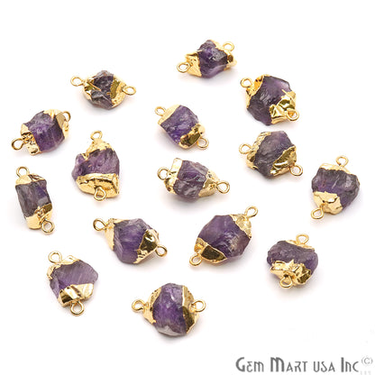 Rough Amethyst Organic 22x13mm Gold Electroplated Pendant Connector - GemMartUSA