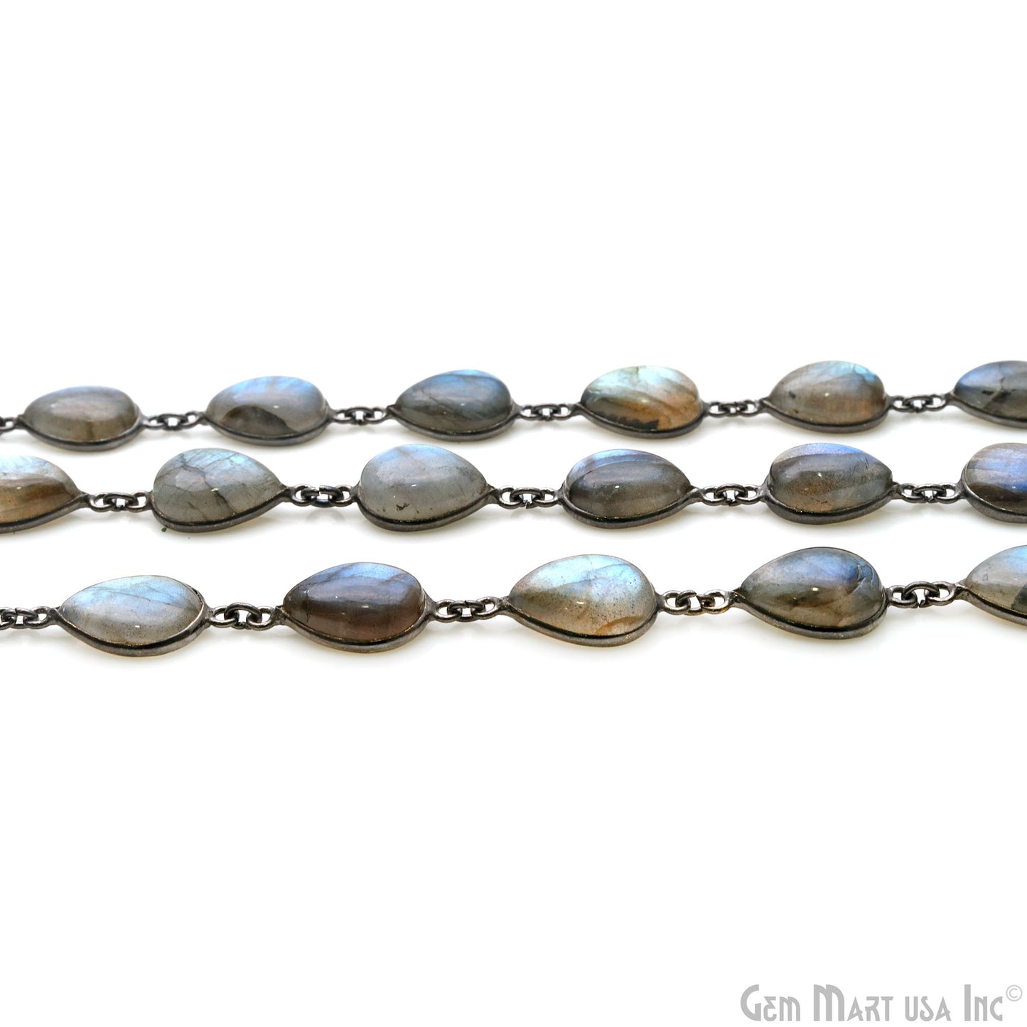 Labradorite Cabochon Pears 10x14mm Oxidized Continuous Connector Chains