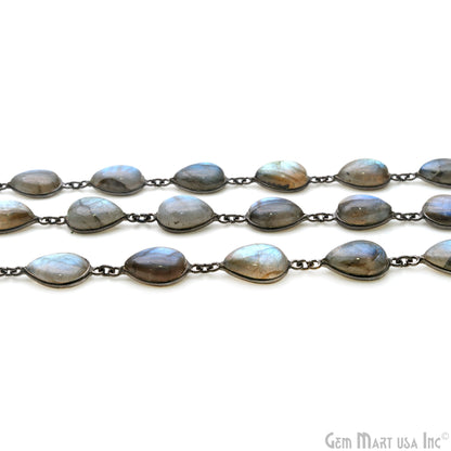 Labradorite Cabochon Pears 10x14mm Oxidized Continuous Connector Chains