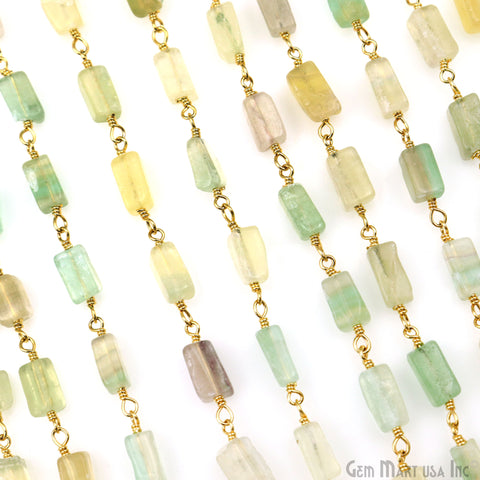 Fluorite Beads 8x5mm Gold Plated Wire Wrapped Beaded Rosary Chain