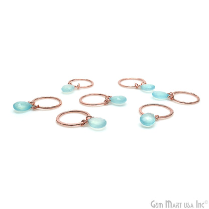 Aqua Chalcedony Pears 20mm Hoop Rose Gold Wire Wrapped Gemstone Connector 1pc