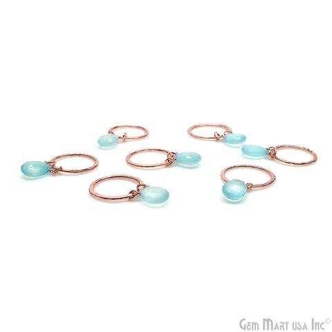 Aqua Chalcedony Pears 20mm Hoop Rose Gold Wire Wrapped Gemstone Connector 1pc