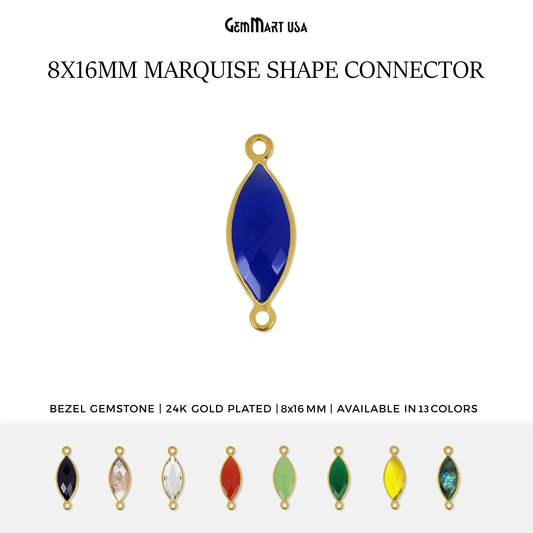 Marquise 8x16mm Double Bail Gold Bezel Gemstone Connector